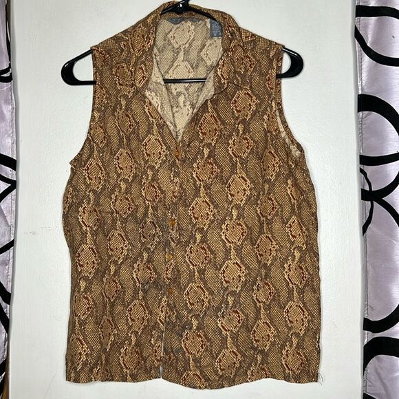 Solutions New York python print sleeveless button-down blouse, size large - Picture 1 of 6